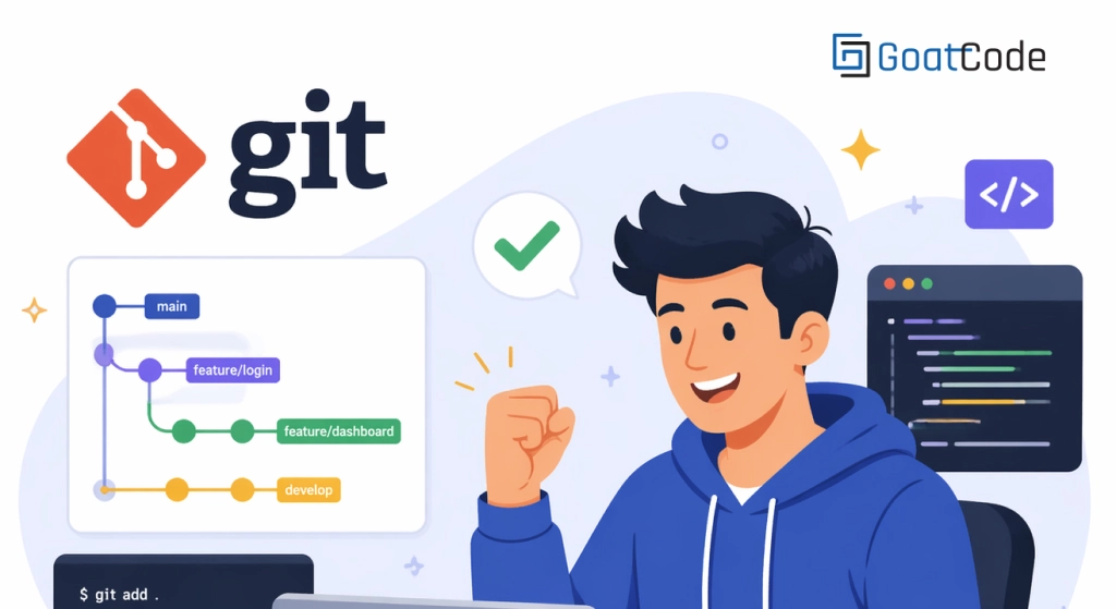 Developer working with Git version control system